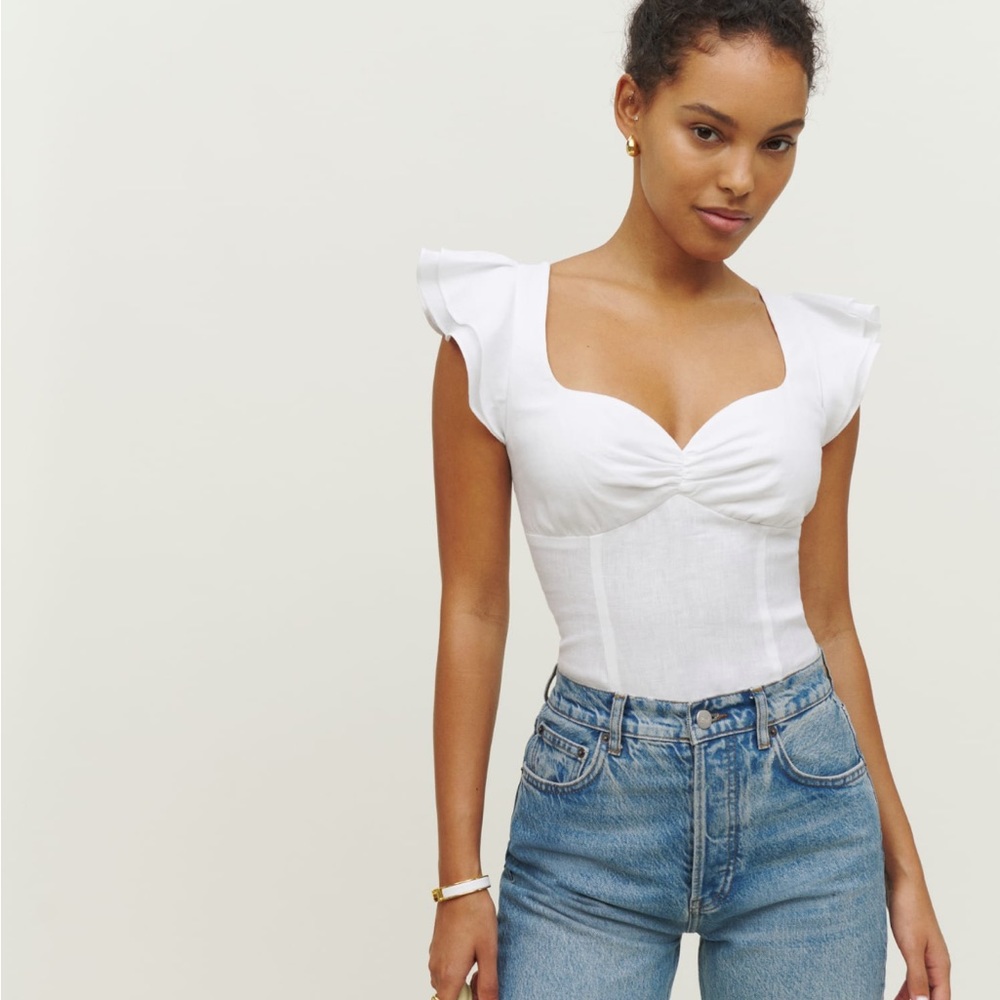 White Vivian Linen Top Reformation